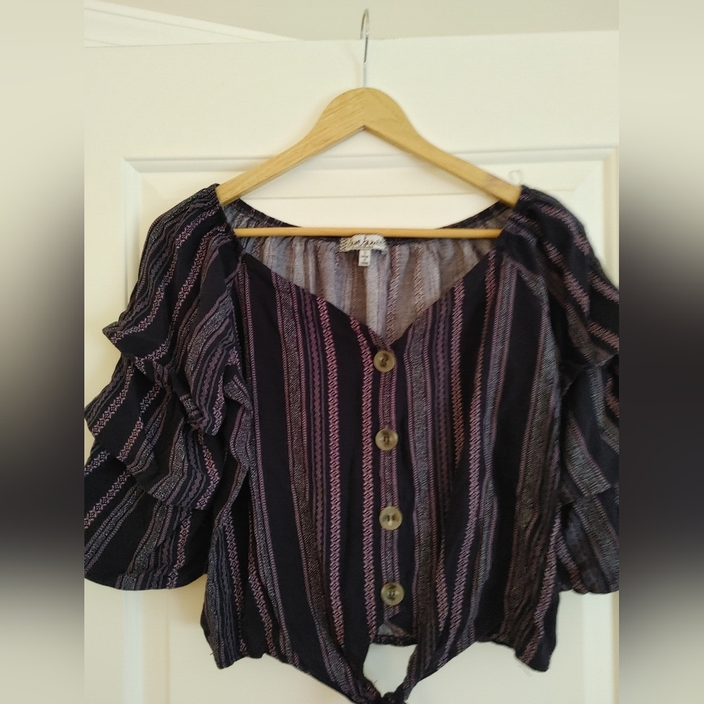 Crave Fame Boho Crop Navy Blue Striped Top! Size S